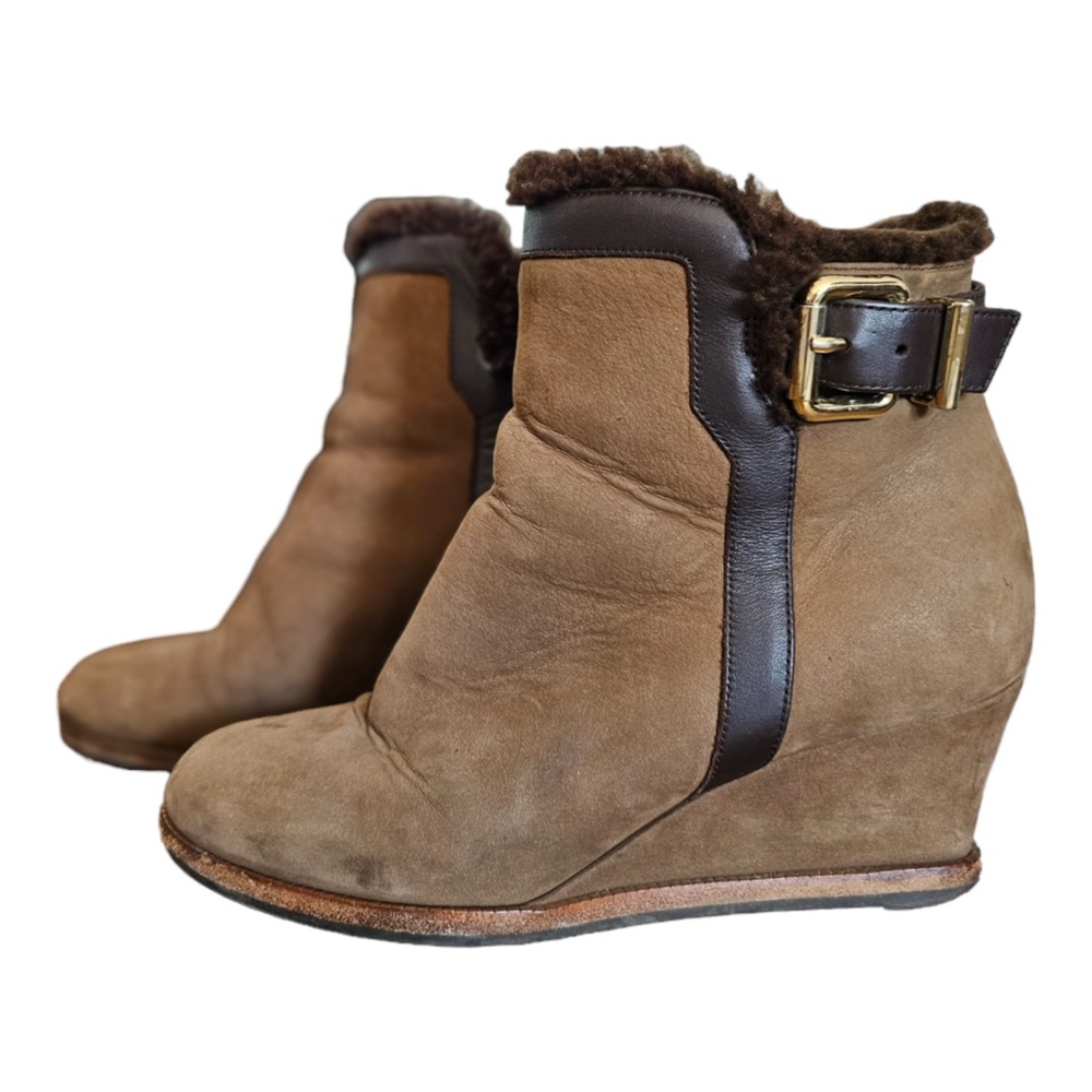 Fendi Shearling-lined Suede Wedge Boots-Size 5